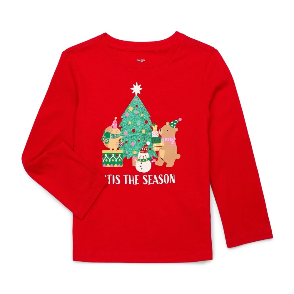 Holiday Time Christmas Toddler Graphic T-Shirt Long Sleeve 'Tis The Season 12 M